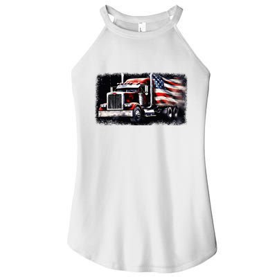 Us American Flag Semi Truck Driver Trucker Women's Perfect Tri Rocker Tank