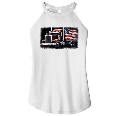 Us American Flag Semi Truck Driver Trucker Women's Perfect Tri Rocker Tank