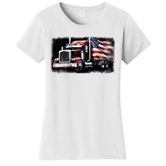 Us American Flag Semi Truck Driver Trucker Women's T-Shirt