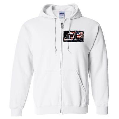 Us American Flag Semi Truck Driver Trucker Full Zip Hoodie