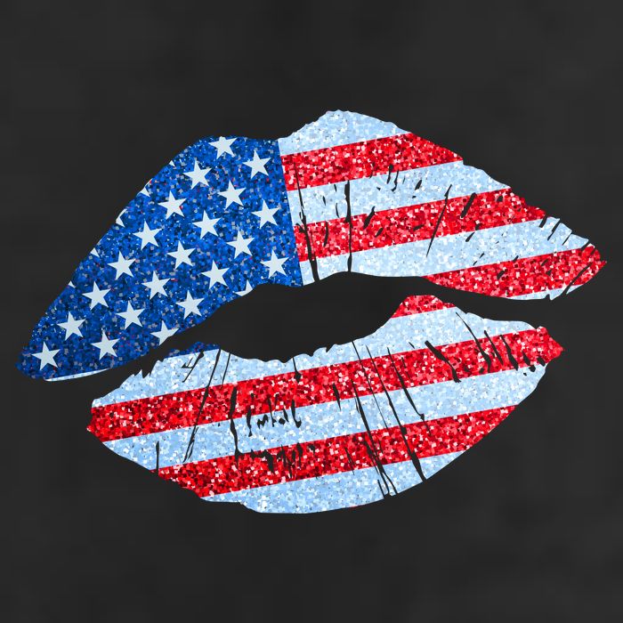USA American Flag Sparkle Lip Makeup 7 Panel Mesh Trucker Snapback Hat