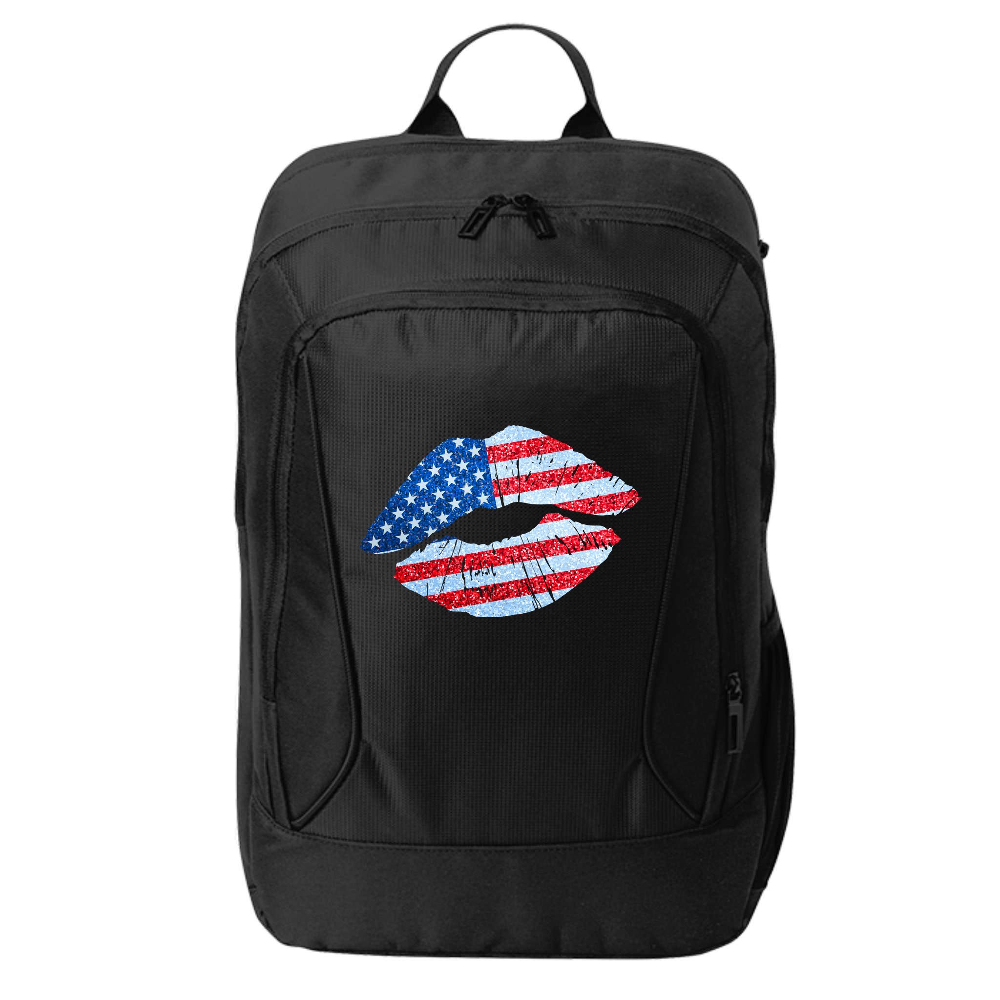 USA American Flag Sparkle Lip Makeup City Backpack