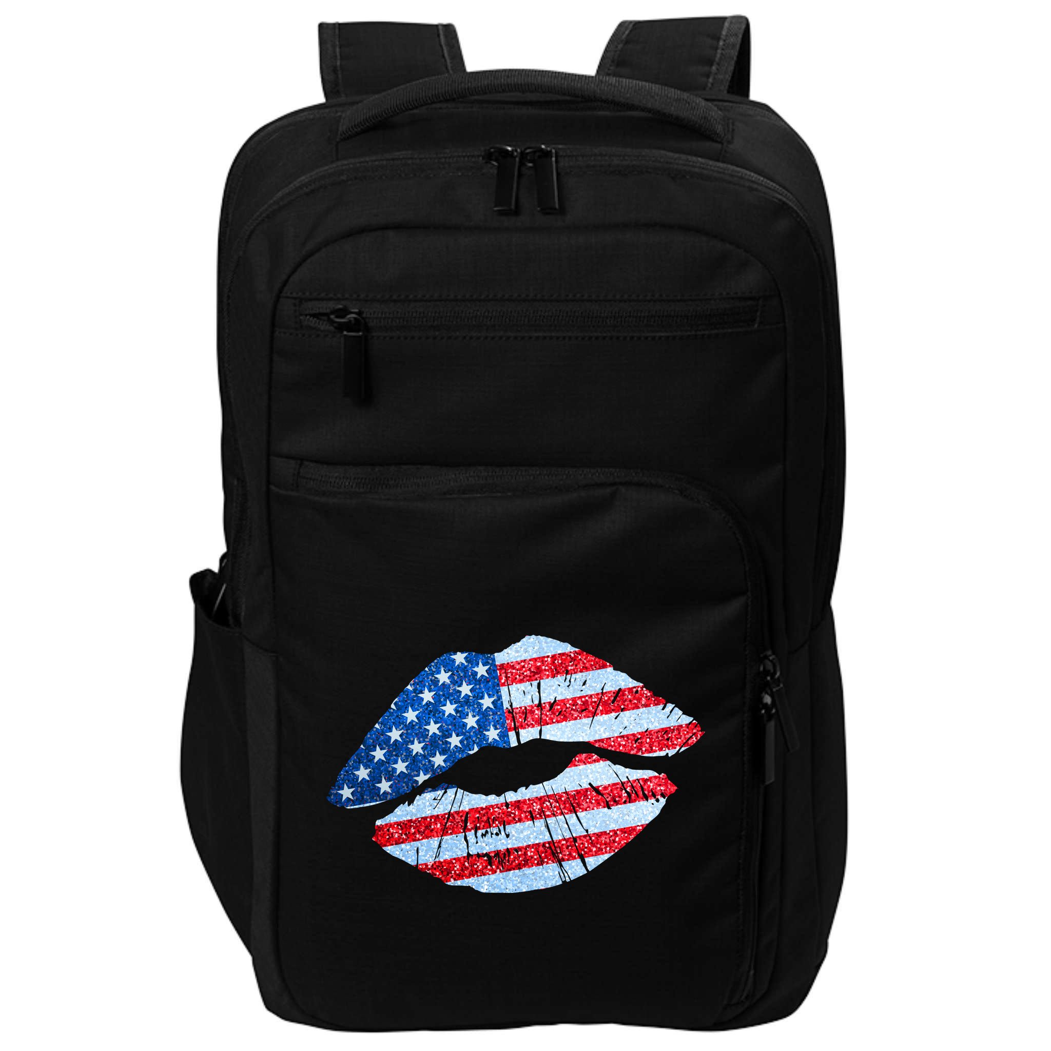 USA American Flag Sparkle Lip Makeup Impact Tech Backpack