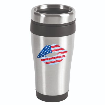 USA American Flag Sparkle Lip Makeup 16oz Travel Tumbler