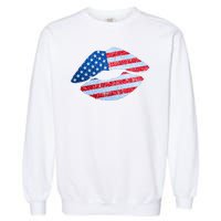 USA American Flag Sparkle Lip Makeup Garment-Dyed Sweatshirt