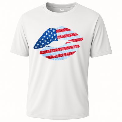 USA American Flag Sparkle Lip Makeup Performance Shirt