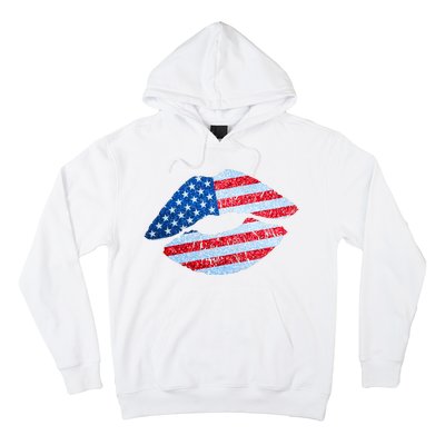 USA American Flag Sparkle Lip Makeup Hoodie