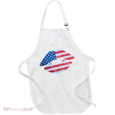 USA American Flag Sparkle Lip Makeup Full-Length Apron With Pockets