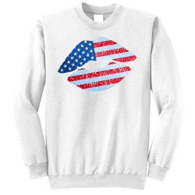 USA American Flag Sparkle Lip Makeup Sweatshirt