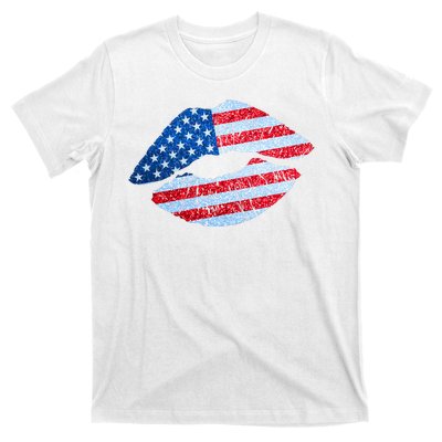 USA American Flag Sparkle Lip Makeup T-Shirt