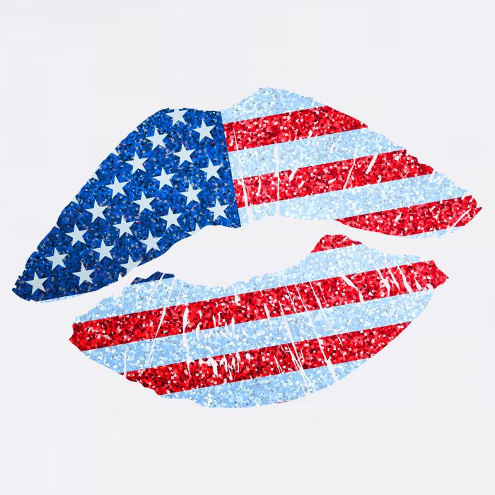 USA American Flag Sparkle Lip Makeup Button