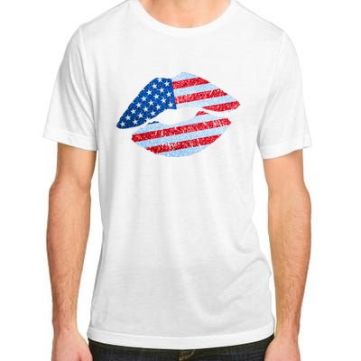 USA American Flag Sparkle Lip Makeup Adult ChromaSoft Performance T-Shirt