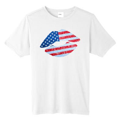 USA American Flag Sparkle Lip Makeup Tall Fusion ChromaSoft Performance T-Shirt