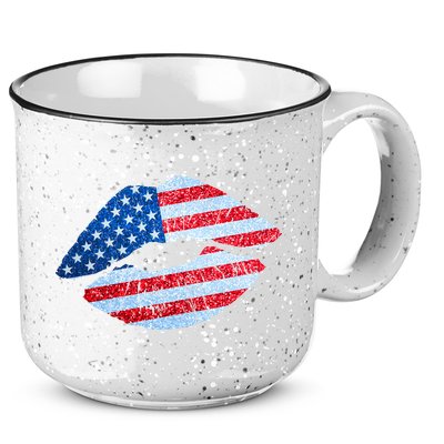 USA American Flag Sparkle Lip Makeup 15oz Campfire Ceramic Mug