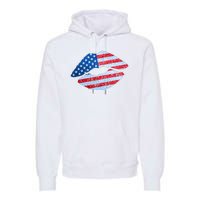 USA American Flag Sparkle Lip Makeup Premium Hoodie