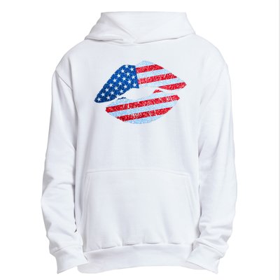 USA American Flag Sparkle Lip Makeup Urban Pullover Hoodie