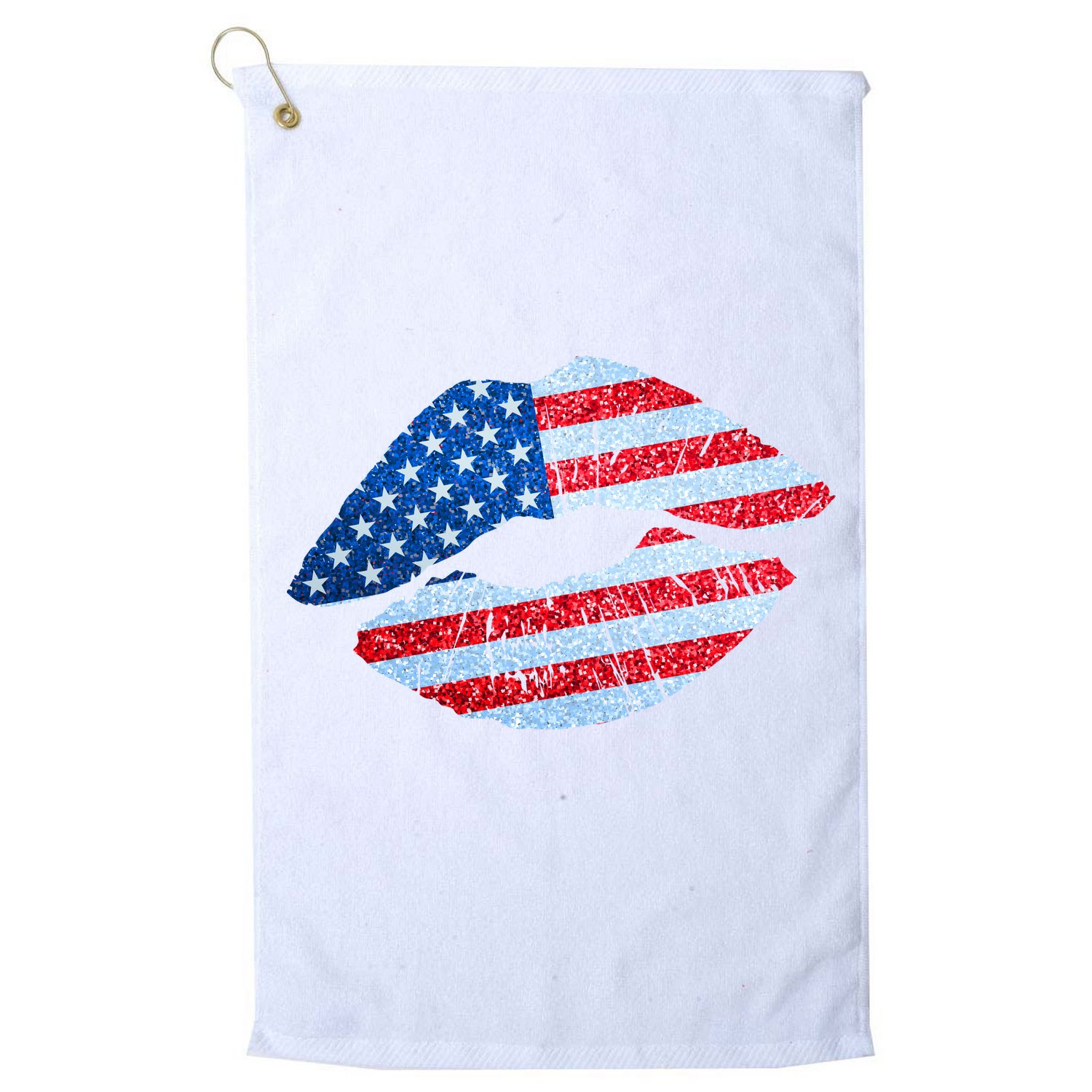 USA American Flag Sparkle Lip Makeup Golf Towel