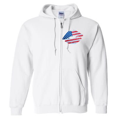 USA American Flag Sparkle Lip Makeup Full Zip Hoodie