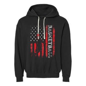 USA American Flag Sports Lover Basketball Garment-Dyed Fleece Hoodie