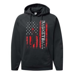 USA American Flag Sports Lover Basketball Performance Fleece Hoodie