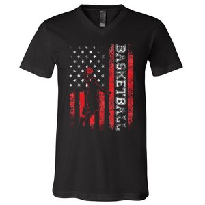 USA American Flag Sports Lover Basketball V-Neck T-Shirt