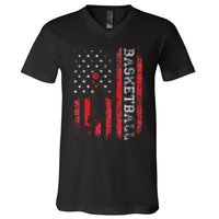 USA American Flag Sports Lover Basketball V-Neck T-Shirt