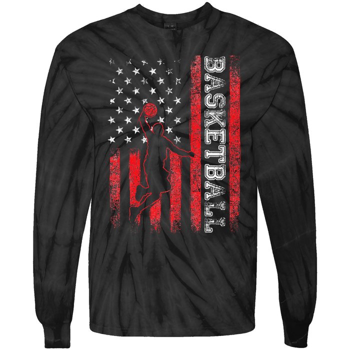 USA American Flag Sports Lover Basketball Tie-Dye Long Sleeve Shirt