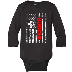 Us American Flag Soccer Patriotic Soccer Baby Long Sleeve Bodysuit