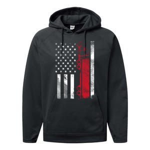 Us American Flag Semi Truck Driver 18 Wheeler Trucker Gift Performance Fleece Hoodie