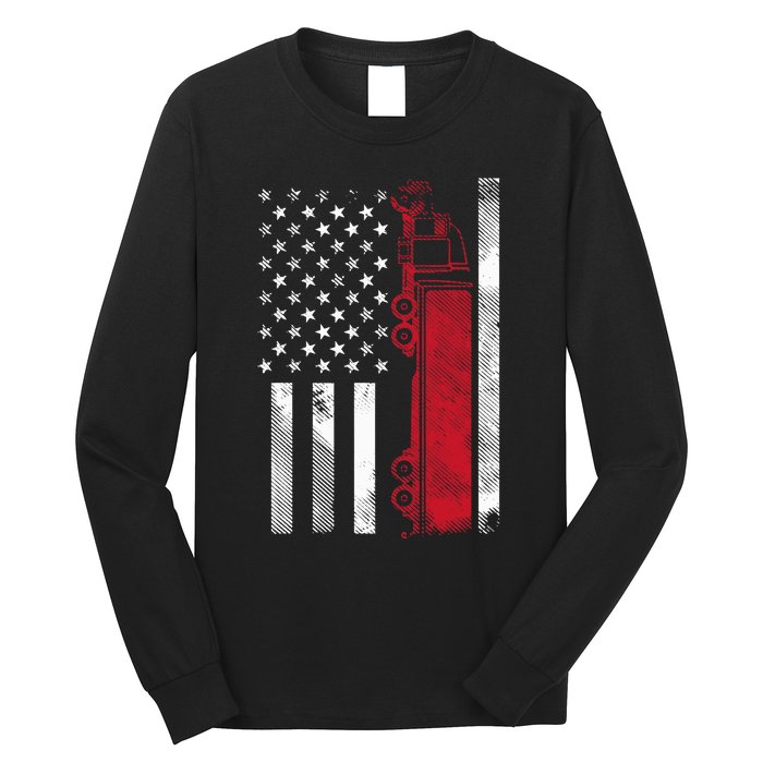 Us American Flag Semi Truck Driver 18 Wheeler Trucker Gift Long Sleeve Shirt