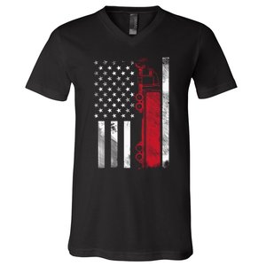 Us American Flag Semi Truck Driver 18 Wheeler Trucker Gift V-Neck T-Shirt