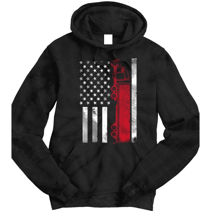 Us American Flag Semi Truck Driver 18 Wheeler Trucker Gift Tie Dye Hoodie