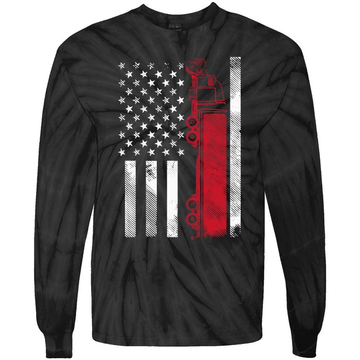 Us American Flag Semi Truck Driver 18 Wheeler Trucker Gift Tie-Dye Long Sleeve Shirt