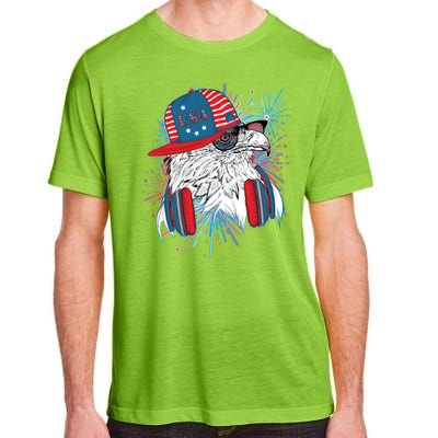 USA American Flag Fireworks Hip Hop Headphones Eagle Adult ChromaSoft Performance T-Shirt