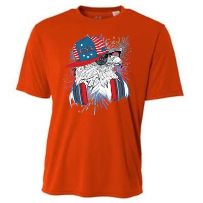 USA American Flag Fireworks Hip Hop Headphones Eagle Cooling Performance Crew T-Shirt