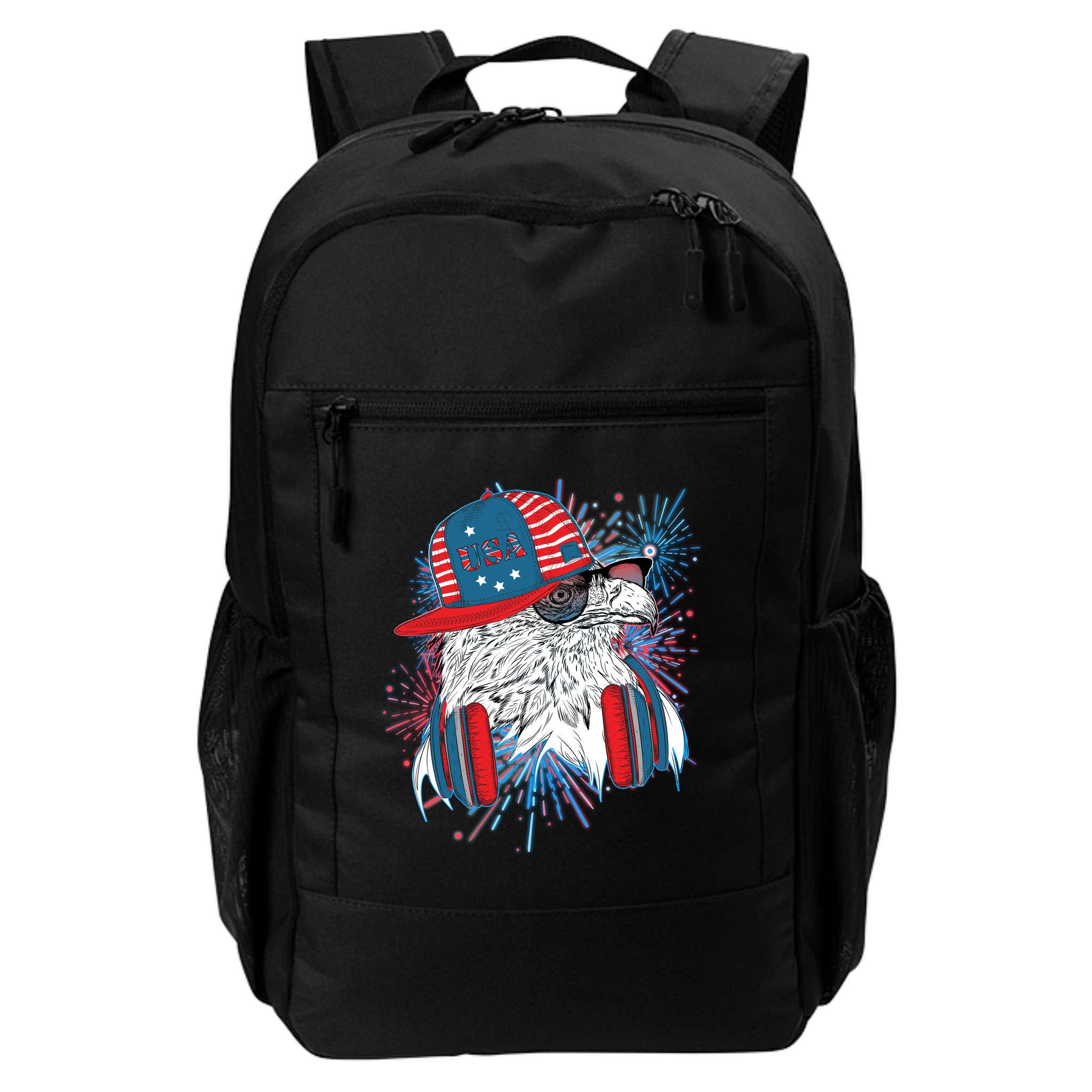 USA American Flag Fireworks Hip Hop Headphones Eagle Backpack