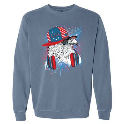 USA American Flag Fireworks Hip Hop Headphones Eagle Garment-Dyed Sweatshirt