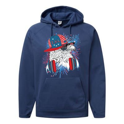 USA American Flag Fireworks Hip Hop Headphones Eagle Performance Fleece Hoodie