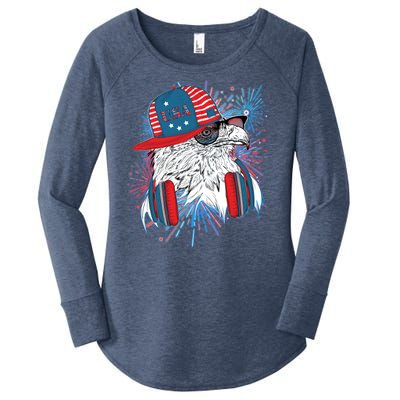 USA American Flag Fireworks Hip Hop Headphones Eagle Women's Perfect Tri Tunic Long Sleeve Shirt