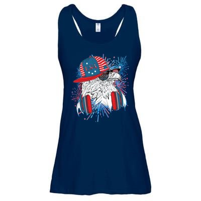 USA American Flag Fireworks Hip Hop Headphones Eagle Ladies Essential Flowy Tank