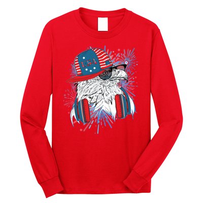 USA American Flag Fireworks Hip Hop Headphones Eagle Long Sleeve Shirt