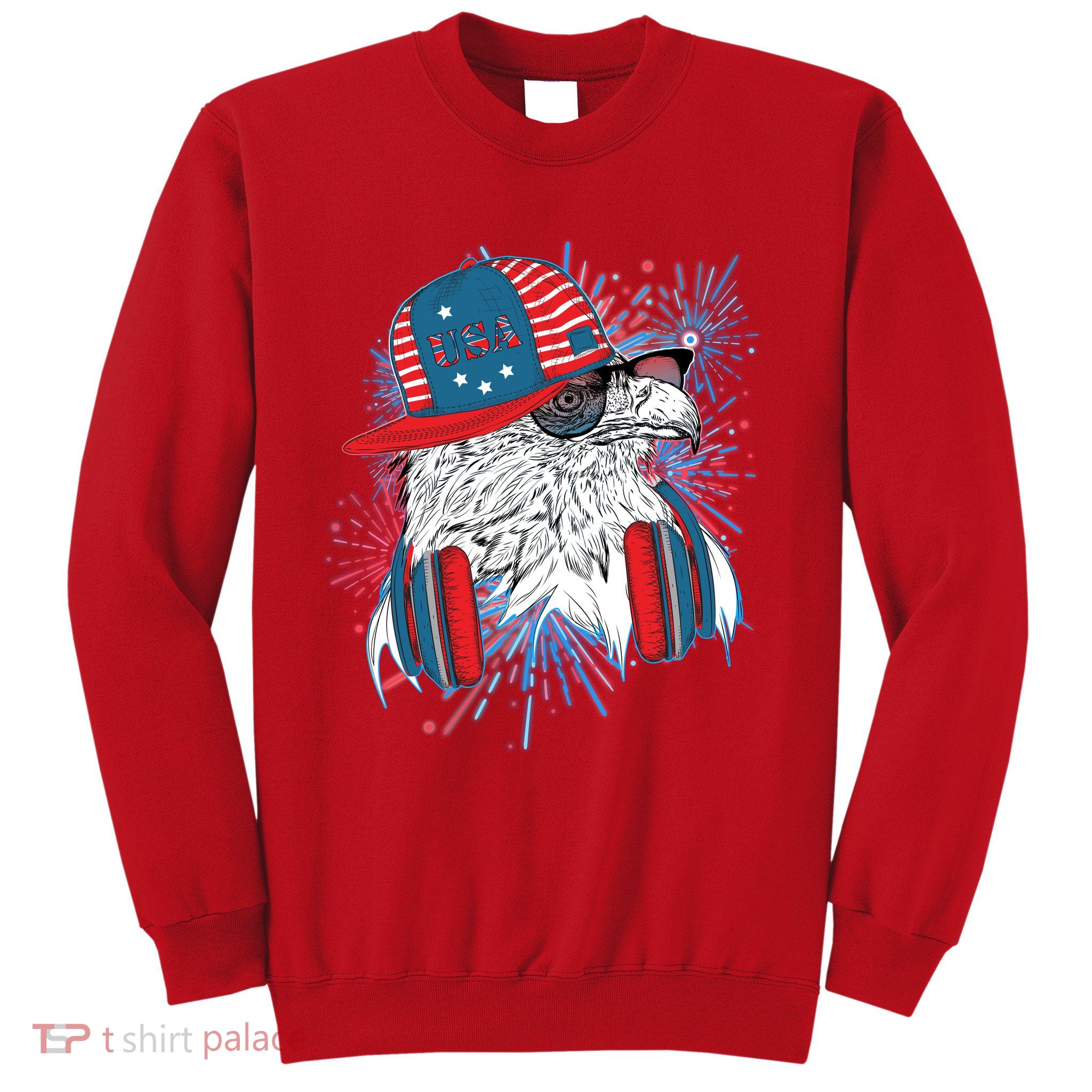 USA American Flag Fireworks Hip Hop Headphones Eagle Sweatshirt
