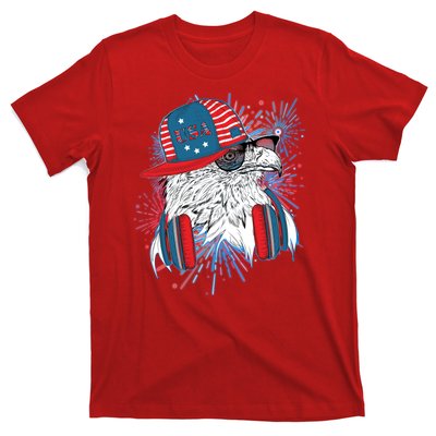 USA American Flag Fireworks Hip Hop Headphones Eagle T-Shirt