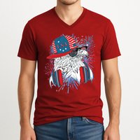 USA American Flag Fireworks Hip Hop Headphones Eagle V-Neck T-Shirt