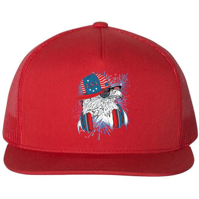 USA American Flag Fireworks Hip Hop Headphones Eagle Flatbill Hat