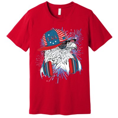 USA American Flag Fireworks Hip Hop Headphones Eagle Premium T-Shirt