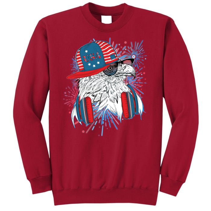 USA American Flag Fireworks Hip Hop Headphones Eagle Tall Sweatshirt