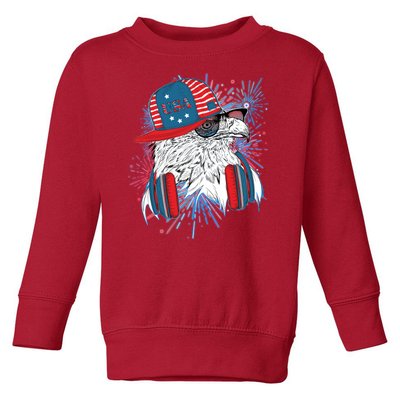 USA American Flag Fireworks Hip Hop Headphones Eagle Toddler Sweatshirt