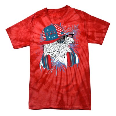 USA American Flag Fireworks Hip Hop Headphones Eagle Tie-Dye T-Shirt