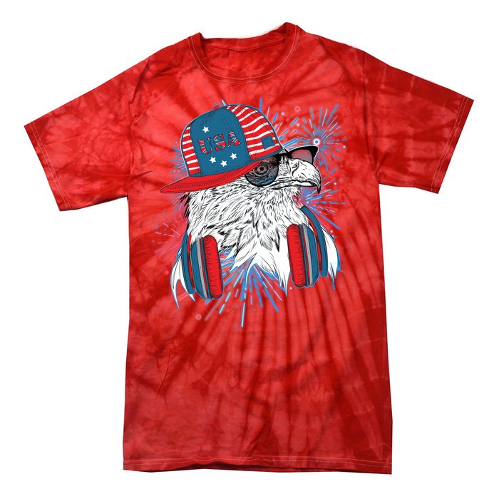 USA American Flag Fireworks Hip Hop Headphones Eagle Tie-Dye T-Shirt